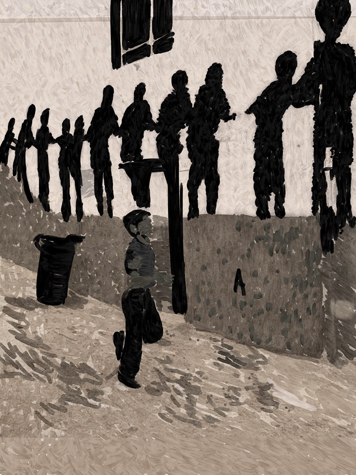 Illustrazione di Nicola Di Marco a partire da una foto di Ferdinando Scianna.